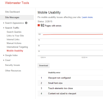Webmaster tools mobile usability