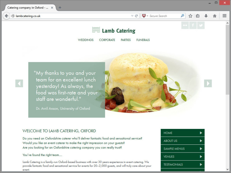 Lamb Catering Website Design