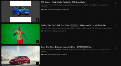 YouTube screenshot showing video ads